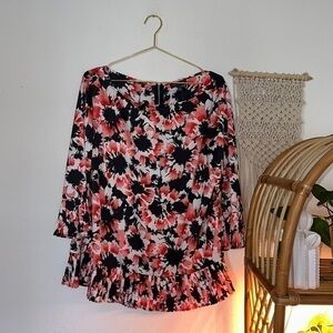 The Limited Black & Red Floral Satin Blouse Sz. XL NWT!